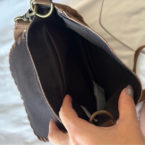 World Market Dark Brown Suede Crossbody Bag - Picture 6 of 7